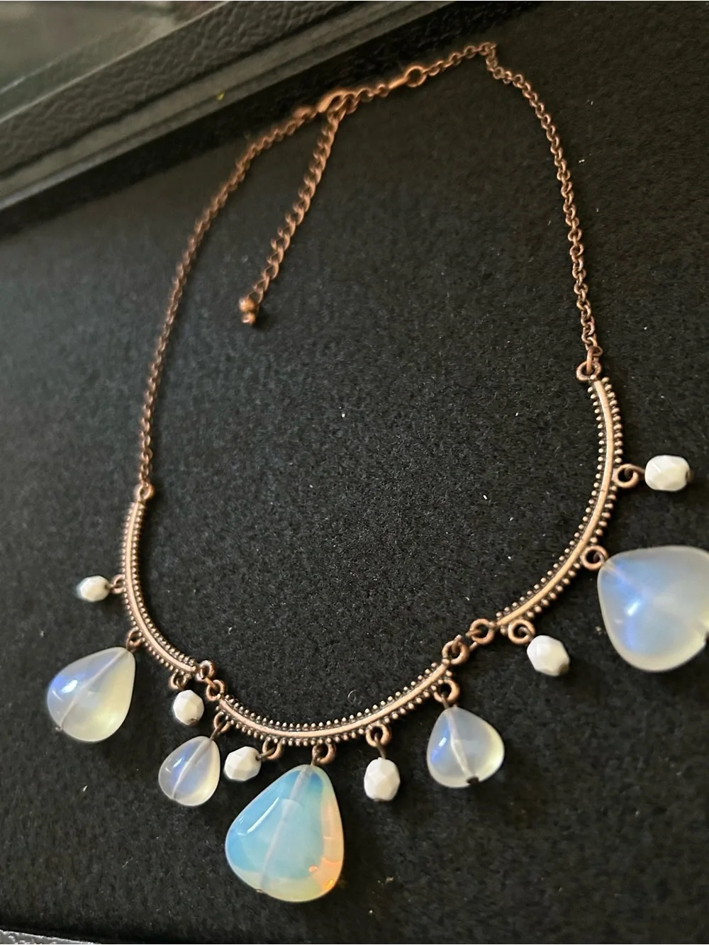 Vintage Opalescent Teardrop Necklace with Bronze-Tone Chain